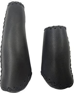 Upanbike Fahrradgriffe, ergonomisches Design, handgefertigt, zum Annähen, Leder-Lenkergriffe, Schwarz/kurz