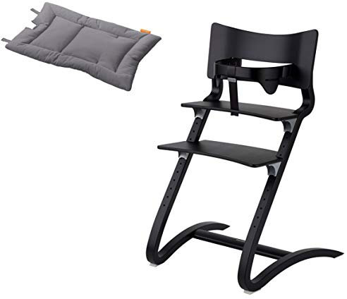Leander Stuhl schwarz - Hochstuhl - Kinderstuhl - Erwachsenenstuhl mit Babybügel + Kissen cool grey