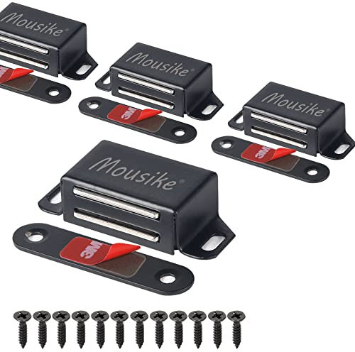 Mousike Cabinet Magnets 15KG Stainless Steel Magnetic Door Catch Magnetic for Kitchen Cupboard Wardrobe Closet Cabinet Door Drawer Latch (Black 4 Pack)