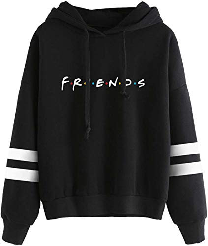 PANOZON Felpa con Cappuccio Stampa di Lettere Friends American TV Sitcom Maniche Lunghe Hoodies per Donna (L, A Nero dy-6)
