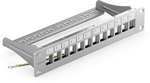 deleyCON 12 Port Patchpanel Patchfeld Keystone 1 HE 10 Zoll - Grau | Modular für Keystone Module, Rackeinbau, kompatibel CAT5 CAT6 CAT7 CAT8, LAN Netzwerk Verlegekabel