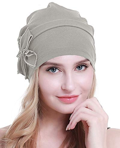 osvyo Baumwolle Chemo-Turbane Kopfbedeckung Beanie Mütze Kappe für Frauen Krebs Patienten Haarausfall WARMES GRAU