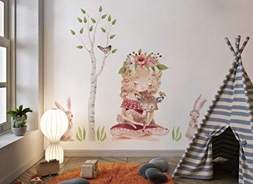 Osomhome Stickers Muraux Enfants: Animaux de la Forêt et Filles (175x155cm) - Autocollant Mural - Decoration Chambre Bebe - Deco Chambre Enfant Fille & Garcon os3642