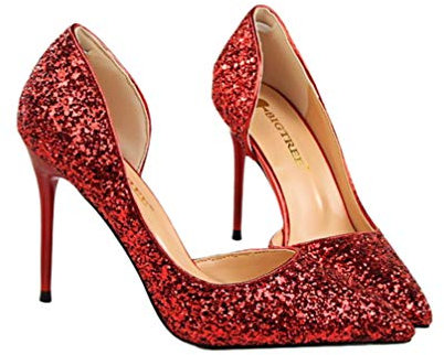 Holibanna 1 Pair Womens High Stiletto Bride Shoes for Women Heels for Women Heels Pumps High Heel Woman Pump Pointed Shoe Womens High Heel Pumps Sequins Stiletto Dress High Heels Women's Red