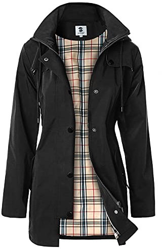 SaphiRose PONCHO Regenjacke Damen Wasserdicht Übergangsjacke Lang mit Kapuze Regenmantel Windbreaker Jacke mit Atmungsaktiv Futter Leicht für Frühling Sommer und Herbst Schwarz M