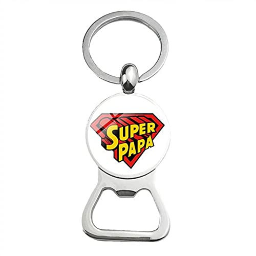QIN Mignon Super Papa Papa bière décapsuleur Porte-clés Verre Cabochon Porte-clés Bijoux Amour Cadeaux pour père
