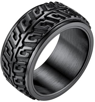 Richsteel Antiestres Anillo para Ansiedad Spinner Anillo Paz para Caballero Mujer, Ruedas Anillos Giratorios Alivio Estres, Negro