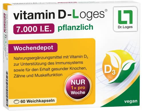vitamin D-L oges® 7.000 I.E. pflanzlich - 60 Weichkapseln - Nahrungsergänzungsmittel mit Vitamin D3 zur Unterstützung des Immunsystems sowie für den Erhalt gesunder Knochen, Zähne und Muskelfunktion