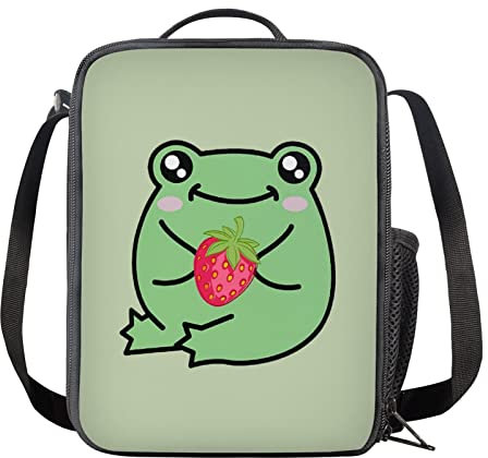 HELLHERO Frog Lunch Bag Insulated Lunch Boxes Strawberry Lunchbag for Work School for Kids Adults Lunchboxes Travel Picnic Organzier Thermal Meal Cooler Tote Bags