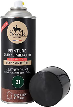 Sofolk - Lederfarbe mit integriertem Lack - Rückfärbung von beschädigtem, zerkratztem und verfärbtem Leder: Lenkrad, Autositz, Sofa, Schuhe, Jacke und Kleidung - Aerosol 400ml - 21-Green