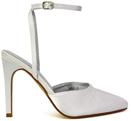 Womens Strappy Satin Shoes Ladies Ankle Strap Bridal Party Point Toe Court Shoes Size 3-8