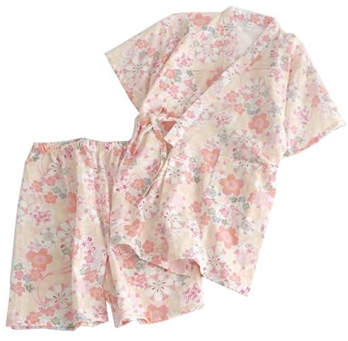 Pigiama estivo sottile in stile giapponese kimono comodo pigiama traspirante garza di cotone camicia da notte gustoso sudore vapore vestito accogliente casa indossare XL taglia per le donne (beige)