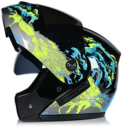 Helme Modularer Unisex Motorradhelm mit Sonnenblende, Vollvisierhelm, Doppel Sonnenblende, Klapphelm für Herren, überdachter Offroad Helm, DOT/ECE-zertifizierung,#19,XL