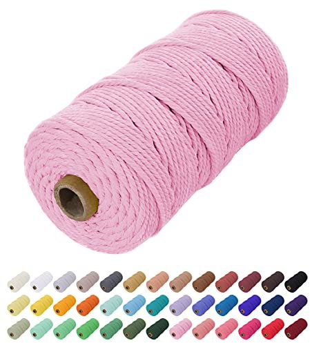 Uiopa Makramee Garn 2mm x 200m, Baumwollkordel Farbig Baumwollgarn Geflochten Baumwollseil, Natürliche Baumwollschnur für Wandbehang, Vorhang, Traumfänger, Hängepflanze, Deko (Rosa)