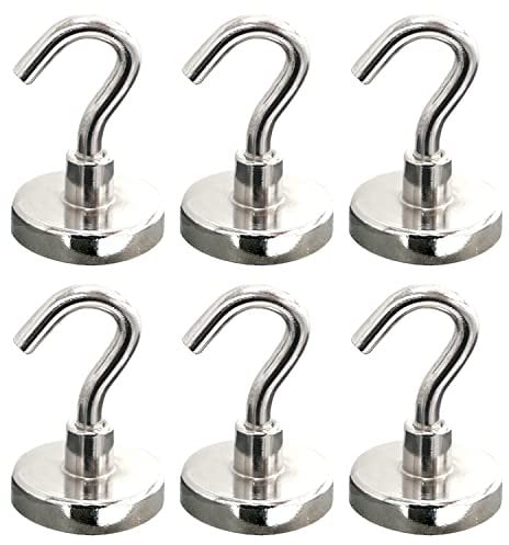 ZFYQ Magnetische Haken, 32mm Magneten mit Haken, 38kg 83lbs Starke Magnete, Wandhaken für Küchenzubehör Aufbewahrung, 6 Stück