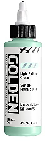 Golden : High Flow : Acrylic Paint : 118ml (4oz): Light Phthalo Green : S1 | Artist grade paint blending the strength of acrylic and versatility of ink for spraying, drawing, staining and mixed media.