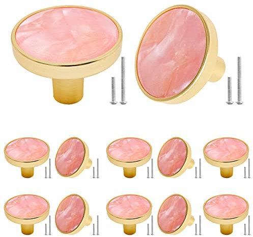 SWZHAI 12 Stück goldene Knöpfe für Kommodenschubladen, gebürstetes Messing, Schubladenknöpfe, Kommodenknöpfe, 3.8 cm, goldene Schrankknöpfe, Kommode, Griffe für Küchenschränke, Möbelknöpfe, Rosa