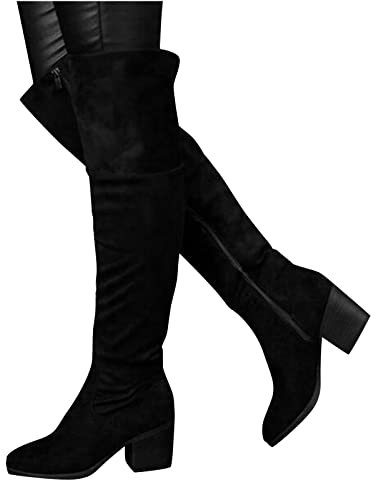Stivali Neve Donna Sopra il Ginocchio Elasticizzati Sexy Anfibi Larghi Pelle con Tacco Western Boots Stivali Alti Curvy Camoscio Morbidi Stivaletti Invernali Stivali Cowboy Caldo Vintage