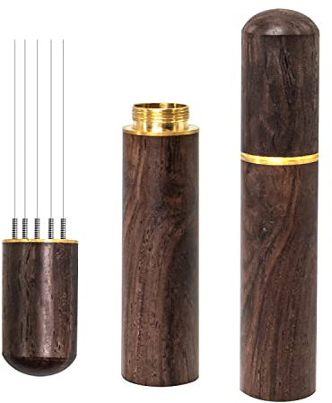Zayin Espresso Coffee Stirrer Portable Espresso Distribution Tool with Natural Wood Handle 304 Stainless Steel Needle 0.4mm 5 Needles Espresso Stirrer for Barista,Cafes,Gift