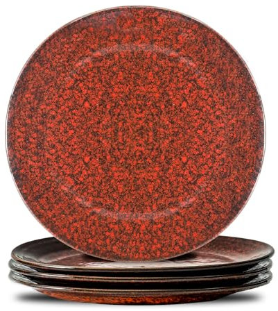 Hasense Lot de 4 grandes assiettes en céramique de 25,4 cm - Passe au micro-ondes, au four et au lave-vaisselle - Rouge