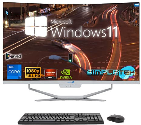 SIMPLETEK - PC All in One Display 27 Curved Core i7 Video Card GTX1650 4GB Windows 11 | 32GB RAM SSD 2TB | Work, Gaming