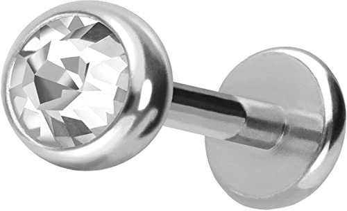 PIERCINGLINE Titan Labret mit Push Fit KRISTALL Piercing Ohr Conch Tragus Lippe Nase Medusa Silberfarben 1,2x5x4 mm