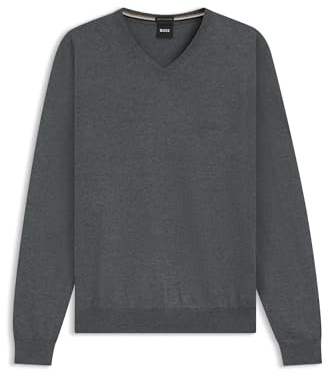 BOSS Herren Baram-L Pullover aus Schurwolle mit V-Ausschnitt und Logo-Stickerei Grau M