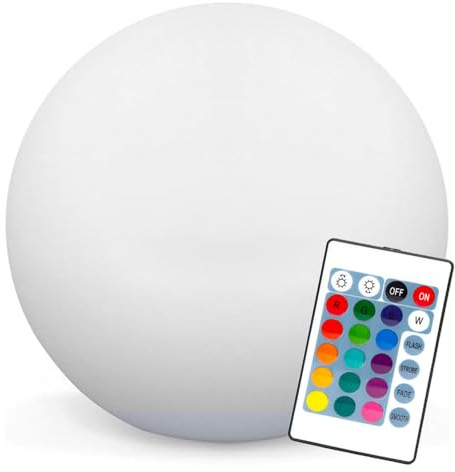 Europalamp Boule décorative LED multicolore - Sans Fil - Design Élégant - Charge solaire - Zone chillout, terrasse, jardin, piscine, ambiance - 16 couleurs dimmables (30cm solaire, Boule)