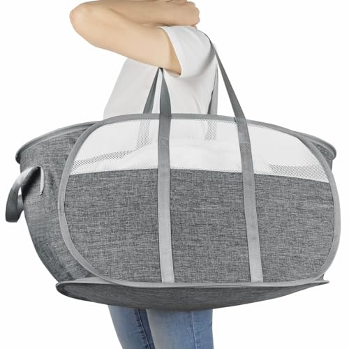 BOSNONA Large Collapsible Laundry Baskets Pop Up Laundry Hamper with Reinforced Handles Foldable Laundry Hamper for Home Laundry (Grey 74L)