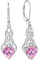 FJ Unendlichkeit Keltischer Knoten Ohrringe Damen 925 Sterling Silber Hängend Ohrringe Rosa Turmalin Oktober Geburtsstein Ohrringe Irischer Glücksschmuck Geschenke für Frauen