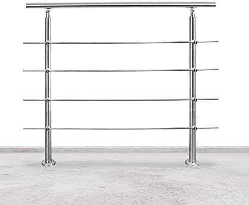 Tubiaz Garde-corps avec main courante, en acier inoxydable, garde-corps avec 4 traverses pour balcon, escaliers intérieurs et extérieurs (180 cm)