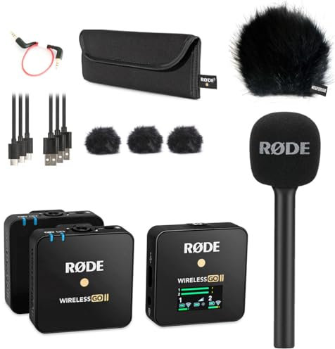 Rode Wireless GO II Drahtlos-Mikrofon Set + Interview GO Handadapter + keepdrum Fell-Windschutz BK