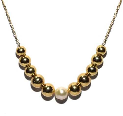 14K Yellow Gold Filled 22.0 inch Add A Bead Necklace Chain w/Semi-Precious 8mm White Pearl Bead and 10 Decending 14k YGF Beads