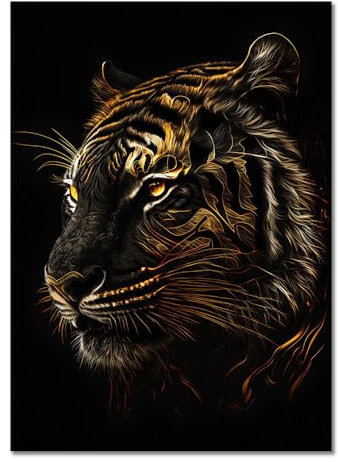 ABCWARRT Moderne abstrakte Kunst Leinwand Malerei Schwarz Gold Tier Poster Eule Tiger Löwe Wolf Adler Zebra Stier Bild Home Wand Dekoration (30 * 40cm Kein Rahmen,8)