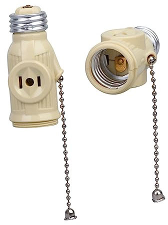 Housoutil 3piezas Portalámparas Con Cadena De Tirador Y Doble Salida Adaptador De Enchufe Para Uso Interior Para Talleres Y Garajes