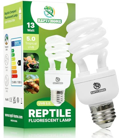 REPTI HOME Reptilien UVB Lampe Terrarium, 13W UVA UVB Lampe 5.0, E27 Terrarium Lampe UVB 150 für Schildkröten, Vöge, Bartagame, Echsen, Chamäleons
