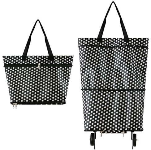 yuwqqoajv Wiederverwendbare, faltbare Einkaufstasche mit Rollen. Einkaufserlebnis auf der nächsten Ebene. Faltbare Einkaufstrolley Tasche aus Stoff, Großer weißer Punkt