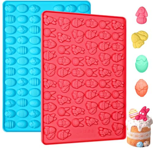 Webake Mini-Oster-Silikonformen mit Hasen- und Ostereier-Form, 58 Mulden, Hasenformen und 83 Mulden, Eierformen für Schokolade, Süßigkeiten, Gummi, Wachs, 2 Stück