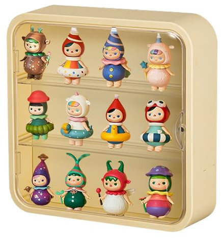 Chistepper Clear Display Case for Figures, Wall-Mounted Doll Storage Box Cabinet Organizer 3-Layer Acrylic Dustproof Display Cabinet Box for Lego Collectibles Action Figures Pop Mart (Yellow)