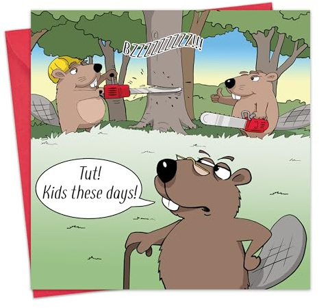 Twizler - Funny Card - Beaver Kids - Funny Birthday Card for Men or Women - Blank Card Inside for Him or Her - Mum Happy Birthday Card Dad - Husband or Wife Humour Card - Grandad Card