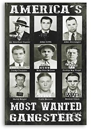 RAAMKA Leinwand Bilder Kunst Senza Cornice Mafia in bianco e nero America's Most Wanted Gangsters Capone Stampa quadri per soggiorno Camera da letto decorazione 30x50cm