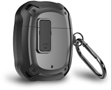 KQXG Hülle für Google Pixel Buds 2 - Stoßfeste Schutzhülle aus Hartem PC & Weichem Silikon, Sichere Verriegelung, Metallhaken, LED-Sichtbarkeit, Handyhülle Cover Case -Schwarz