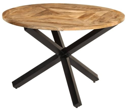 vidaXL Esstisch, Küchentisch mit Metallbeine, Speisetisch für Esszimmer Küche, Esszimmertisch, Industrieller Stil, Rund Raues Massives Mangoholz
