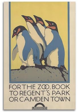 HCLHB Vintage-Poster, Motiv: Londoner Zoo-Pinguin, dekoratives Gemälde, Leinwand, Wandposter und Kunstdruck, moderne Familienschlafzimmer-Dekoration, Poster, 60 x 90 cm