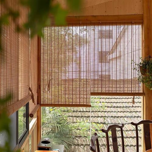 SGSKEIEY Retro Bambus Rollo ohne Bohren Bambus Jalousien, Sonnenschutz, Rollläden, Bambusvorhang, faltbar, Bambusvorhang Rollo für Fenster Tür Terrasse Balkon Garten (60×115cm/24×46in,50%)