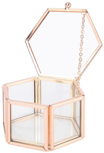 Boîte à Bijoux Géométrique Doré, Boîte à Bijoux Hexagone en Verre, Boîte Bijoux Verre Doré Transparent, Boîte à Bijoux en Verre, Boîte À Bijoux en Verre Transparent, pour Le Stockage Bijoux et Fleurs