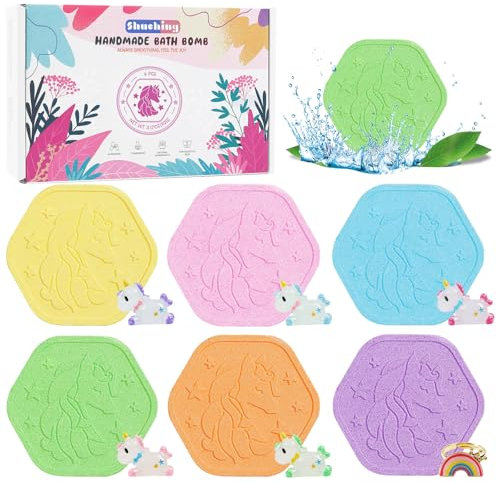 SHUCHING Bombes de Bain Enfants, 6 Boules de Bain avec Jouets Surprise Licornes, Bain Moussant Bebe Naturel pour Garçons et Filles, Coffret Cadeau Pour Pâques Halloween Noël Anniversaire