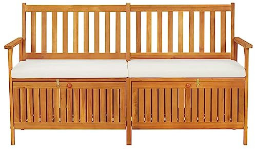 HETFTJN Esszimmerbank Gartenbank Lounge Sessel Outdoor Garderobenbank - Truhenbank mit Kissen 170 cm Massivholz Akazie für Park Balkon Terrassen Draussen