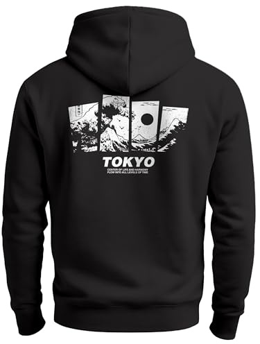 Neverless® Hoodie Backprint Herren Japan Tokyo Große Welle Kanagawa Japanische Kunst Männer Kapuzenpulli Fashion Streetstyle
