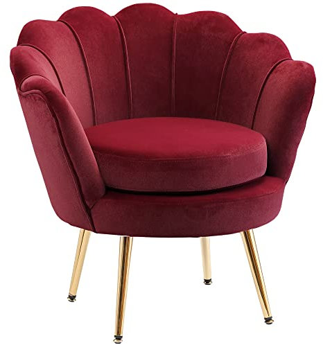 HOMCOM Poltrona a Conchiglia, Poltroncina Vintage, Poltroncina da Camera e Salotto, Design Elegante, con Schienale Alto, 76x67x74cm, Rosso Scuro